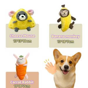 Pet Chew Toy Plush Squeaky Crinkle Paper Interactive Puppy Training Bite Resistant Cute Fruit Animal Shape