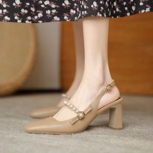 [Free Shipping] WomenS Shoes Single Shoes Thick Heels Paired With Skirts High Heels Closed-Toe Sandals WomenS Spring And Summer Collection Comfortable And Versatile