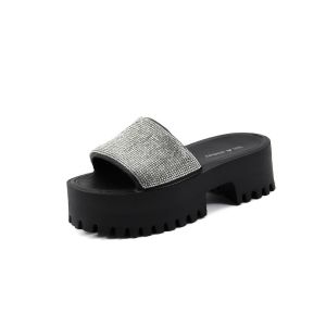 IELGY platform slippers womens flat shoes sticker diamond European and American EVA large size casual versatile one-character womens shoes