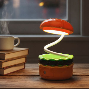 Kawaii Hamburger Small Night Lamp Adjustable Gooseneck Desk Lamp 3 Level Brightness USB Rechargeable Eye Protection Reading Light With Pencil Sharpener For Kids