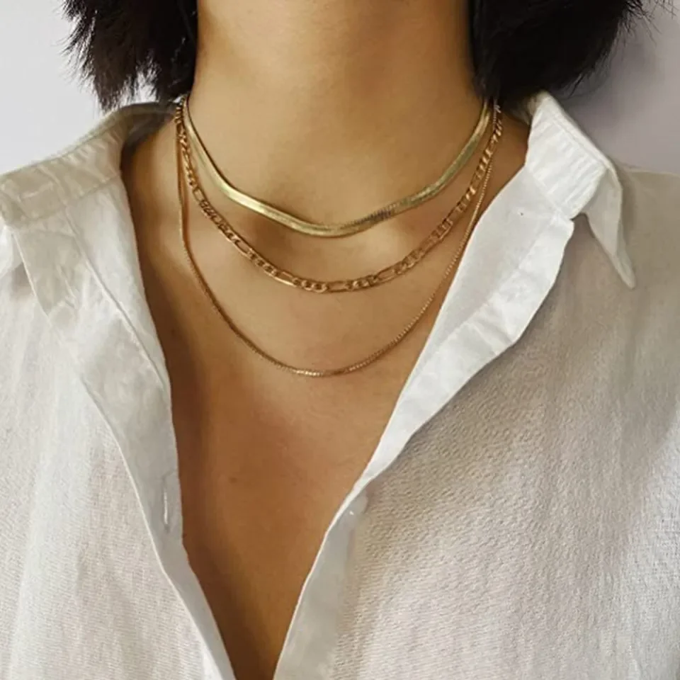 Mens layered clearance necklace gold