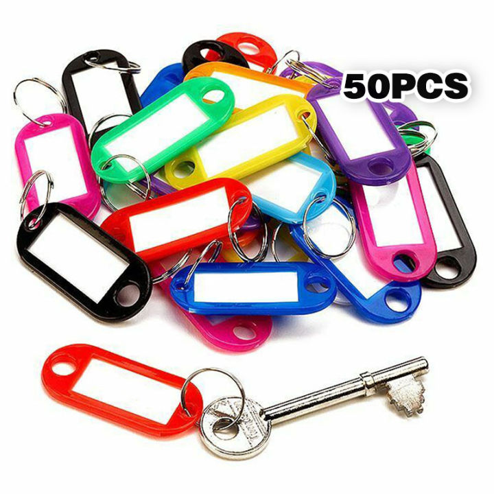 50pcs Key ID Tag Label Key Holder Luggage Name Label Card with Split ...