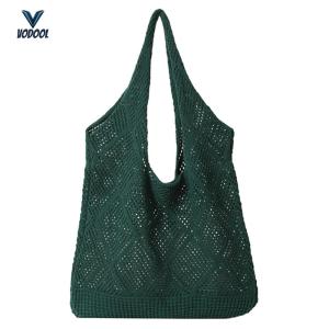 Women Tote Shopper Bag Solid Color Mesh Knit Casual Beach Bag Ladies Woven Handbag for Shopping Trip Summer Holiday Bags [Vodool Center]