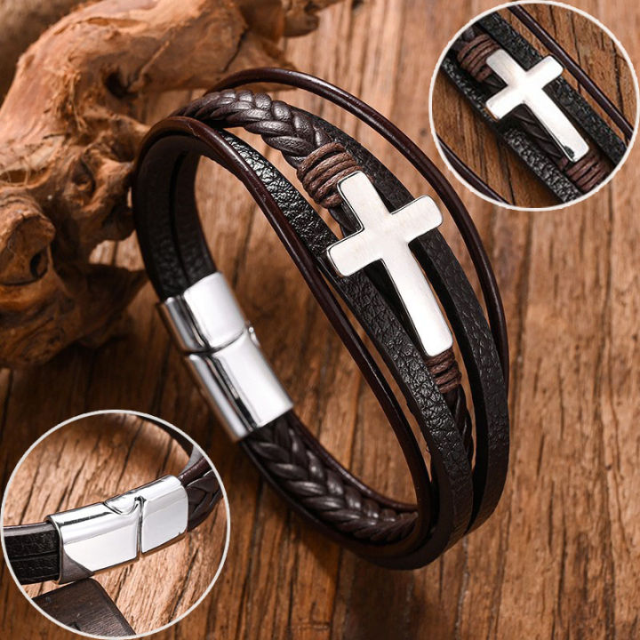 Men's Leather Magnetic Buckle Bracelet (Available)