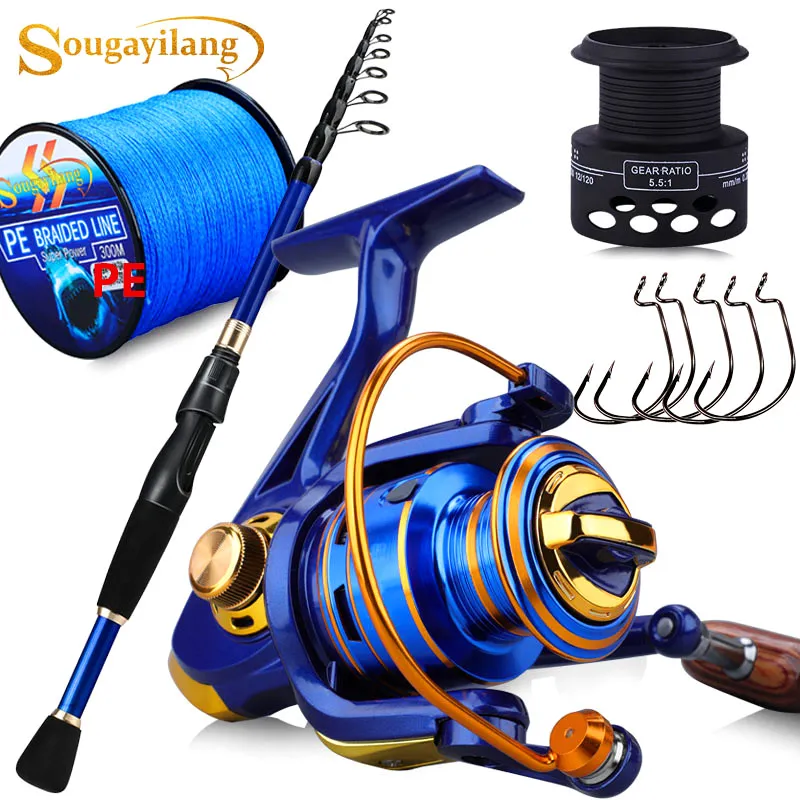 Set 1.8m-2.4m Telescopic Rod 5.2:1 Gear Ratio Spinning Reel with