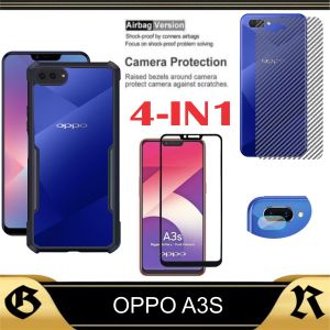 Paket 4in1 Casing Fusion Oppo A3s 2018 Case Premium Full Cover Body Handphone Tempered Glass Layar Bonus Camera Dan Garskin