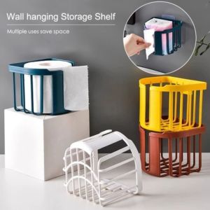 Wall Mount Tissue Holder Rack Bathroom Punch-Free Suction Cup Kitchen Toilet Paper Storage Box Roll Holder