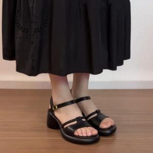 [Free Shipping] 2026 Summer New Lace-Up Woven Solid Color Chunky Heel Durable Open-Toe One-Strap Buckle High Heel Sandals Fashion