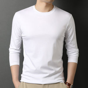 Liquid Ammonia Non-ironing Double-sided Mercerized Cotton Leisure Round Neck Long Sleeve T-shirt Slim Solid Color Thin Shirt2026