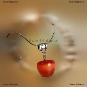 [COD] SweetBabiese Red Big Apple Shape Pendant Necklace Simple Transparent Puffy Love Apple Beaded Crystalchain Necklace