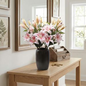 CHENJIE 5 Head Artificial Flower Branch Plastic Real Touch Simulation Lilium Brownii Flower Flower Arrangement Handmade Fake Flowers Home Office Decor