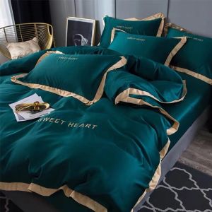 Premium Quality Set  King size queen size Washing Real Silk Solid Color Embroidery European Style Bedding live