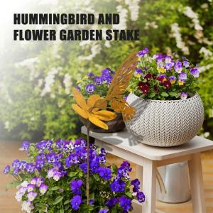 Rusty Iron Hummingbird And Flower Garden Stake Garden Ornament Yard Stake Decorative Props for Balcony Potted Flower