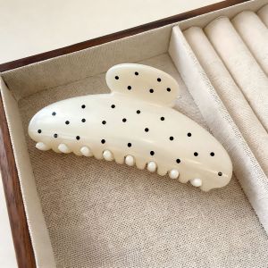 White Polka Dot Hair Claw Large Strong Hold Hair Clip Back Head Shark Clip Women Hair Accessory