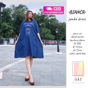 Dress Jeans Jumbo 4XL Atasan Tunik Big Size Copi Mini Dress Casual Terbaru