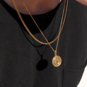huiheyu 项链 男men necklace rantai leher lelaki kalung lelaki lelaki keren necklace for men Retro Handsome Stainless Steel Sailing Creative Vintage Cuban Style Choker Man Necklace Clavicle Chain Wheat Chain