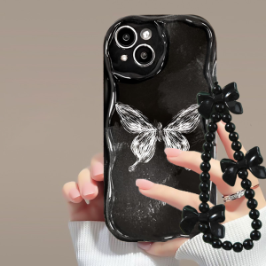 MOR Case Vivo Y1S Y01 Y02S Y12 Y12S Y15 Y15S Y16 Y17 Y20 Y20S Y21 Y21S Y21T Y27 Y27S Y30 Y30i Y33S Y33T Y36 Y50 Y91 Y91C Y93 Y95 Casing Glow Butterfly Bracelet Glitter Black Tali Manik Lanyard Soft wave Edge Tpu