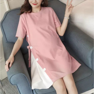 Baju Midi Dress Wanita Korea Casual Dres Button Mix