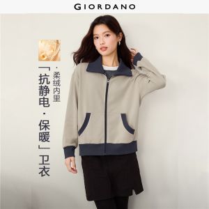 Giordano Women Anti-static fleece-lined contrast trim jacket Free Shipping 05376874