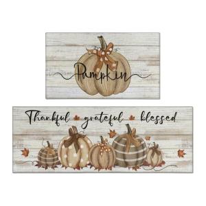 2-Pack Fall Pumpkin Truck Kitchen Mats - Entryway Rugs with Seasonal Decor for Front Door Kitchen Floor Thanksgiving Indoor Use