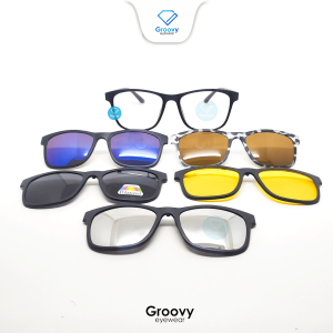 Groovy Eyewear - Kacamata Jhon Clip On Club Master Lensa Minus Blueray Polarized Hitam Sunglass