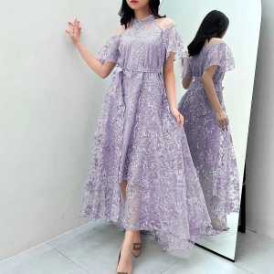 Dress Wanita Pesta Kondangan Natal Model Terbaru Kekinian Full Brokat Mutiara Mewah Dress Charity Size M-L-XL Gaun Wanita Elegant Terbaru