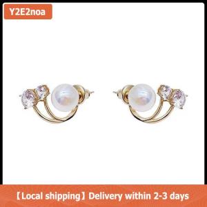 【Local shipping】 Zircon Pearl Earrings for Women Fashion Crystal Earrings Studs Wedding Party Accessories Jewelry Gift