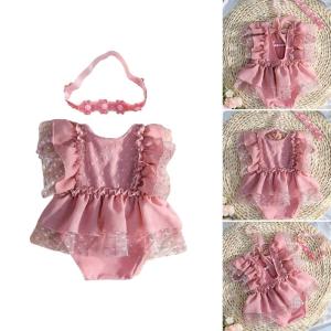 Baby Photography Costume Clothing Flower Headband and Romper Outfit Newborns Photography Props Girl Photo Shoot Clothes