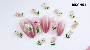 3D Tulip vẻ đẹp nghệ thuật vẽ móng tay móng tay hình hoa trang trí hợp kim Nail Charms cho cô gái phụ nữ DIY thiết kế đóng đinh Craft làm