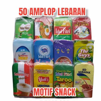AMPLOP LEBARAN ISI 50 LEMBAR MOTIF UANG DAN SNACK