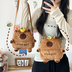 Capybara Plush Crossbody Bag Phone Bag Shoulder Bag Cute Cartoon Kids Storage Bag Adjustable Strap Zipper