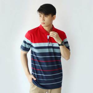 Noveli wear - Kaos Kerah Pria Dewasa Motip Salur Saku Lengan Pendek | Polo Shirt Distro