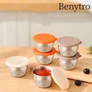SET 6 HŨ BEAR 60ML INOX 304 MINI NẮP KÍN CHỐNG TRÀN – ĐỰNG SỐT ĐỒ ĂN DẶM GIA VỊ ĐI LÀM MÀU PASTEL