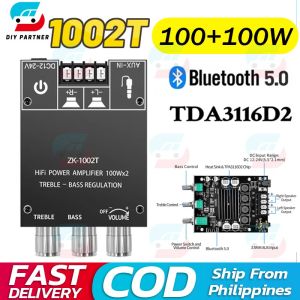 ZK-1002T 100Wx2 Bluetooth 5.0 Adjustable High and Low Subwoofer Amplifier Channel High Power Stereo Bass Amplifier