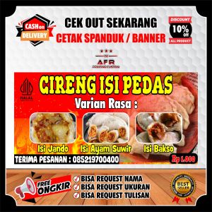 Spanduk/Banner Cireng Isi Ayam Suwir Pedas Ukuran 100x50cm Bisa Custom