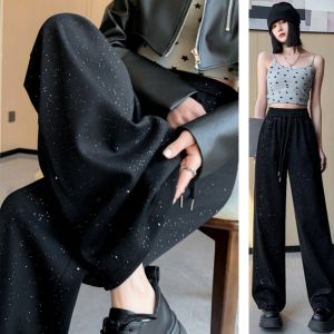 GOOTRADES เงางาม กางเกงหลวมขากว้าง Y2K แบบตรง กางเกงกันเหงื่อสตรี เอวอีลาสติก เสื้อผ้าแนวสตรีท กางเกงเชือกรูดลำลอง สาวๆ