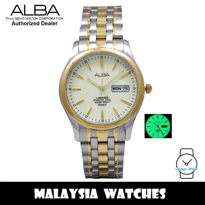 ALBA Men s AXND50X Quartz Analog Lumibrite Dial Mineral Crystal