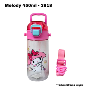 🔥Ready Stock🔥Cute Cartoon Kids Water Bottle 450ml  Portable Straw Drinking Bottle with Strap for Boys Girls School