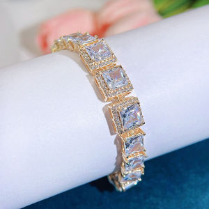 SEQUITO Exquisite Women Bracelet Pave Setting Princess Cut AAA Cubic Zirconia Delicate Pendant Wrist Decoration for Daily Party Jewelry B338