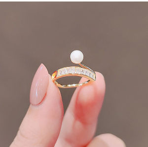 Frascati New Classic Crystal Pearl Cross Adjustable Gold Rings Korean Fashion Jewelry For Womans Party Luxury Finger Accessory Gift