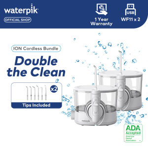 (Bundle) Waterpik WF-11 ION Cordless Water Flosser x2 USB Rechargeable 650ml Reservior 10 Modes & 6 Tips