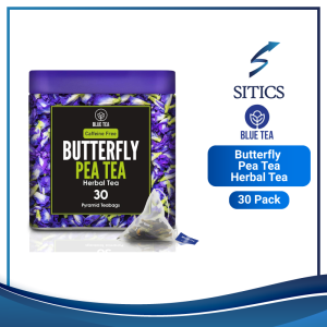 Blue Tea Butterfly Pea Flower - 30 Pyramid Tea Bags in Premium Tin Packs HERBAL TEA - CAFFEINE FREE SITICS