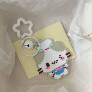 2PCS Cartoon Cat Pixel Style Keychain Sweet Bell Star Cat Pendant Backpack Decoration Couple Friends Jewlery Gifts