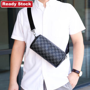 Men Shoulder Bag Waterproof Lattice Cylinder Round Sports Black Sling Bag