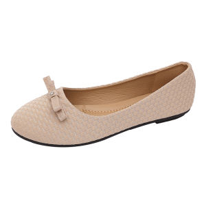 Elegant New Women Beige Fabric Slip-On Mules with Bow Detail and Round Toe 5018-41