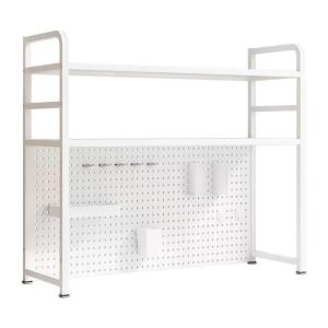 MECOME โลหะ ชั้นวางของแบบตั้งโต๊ะ ออกแบบแผ่นรู หลายชั้น ชั้นวางหนังสือ ทนทาน รวมกันได้อย่างอิสระ ชั้นวางของ 2 ชั้น สำนักงานที่บ้าน