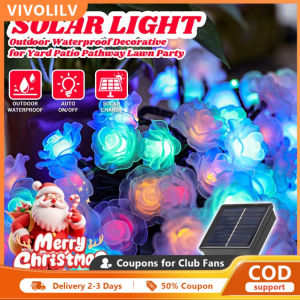 LVYIMAO 【COD/Local Stock】Solar Rose Christmas Light Outdoor Waterproof Fairy Lights Artificial Rose Flower String Lamps Rose Fairy Lights For Outdoor Home Lawn Wedding Patio Party Decorations