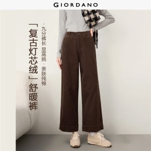 Giordano Women Cotton corduroy high waist wide leg pants Free Shipping 05426696