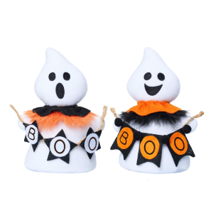 Halloween White Ghostly Plush Doll Soft Fabric Stuffing Animal Decorative Figure For Shelf Desktop Tiered Tray Display