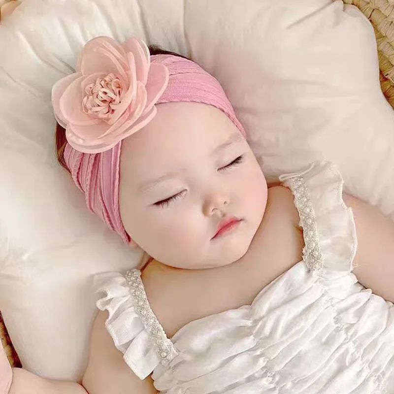 Soft Cotton Kids Headands Baby Newborn Elastic Big Flower Solid Headwear  Hair Accessories